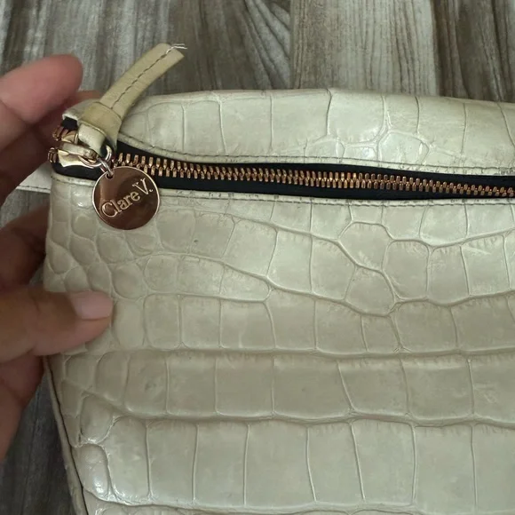 Clare V Cream Crocodile-Embossed Crossbody Bag - Picture 7 of 11
